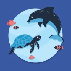 Zelfklevend Fotobehang dolphin and turtle © Jemastock