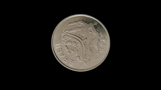 Obverse of Brazil coin 50 cruzeiros 1981, isolated in black background. Close up view.