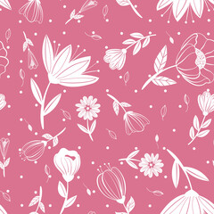 white flowers on pink ground seamless pattern flower background