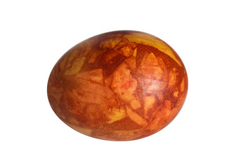 Easter egg dyed with onion skins isolated on white background. Natural Easter concept.