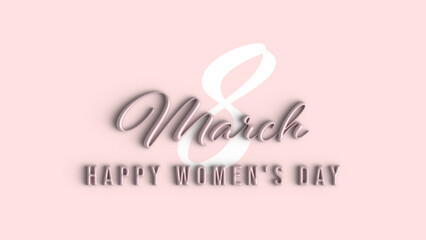March 8, International Women's Day card. Banner with pink balloon, pastel colours background, 3d.