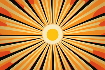 Retro style banner with sun and rays. Orange and yellow background design. Generative AI.