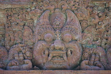 The relief of kala kirtimukha on Kali cilik temple. Kalicilik Temple is one of the relics of the Hinduism temple during the Majapahit kingdom