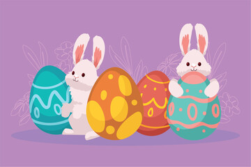 spring eggs with rabbits