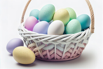 Naklejka premium Easter eggs in a basket created with Generative AI technology