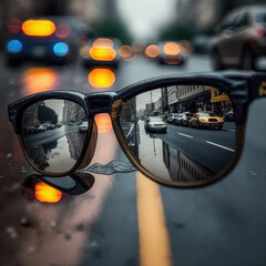 Sunglasses reflecting traffic made by ai