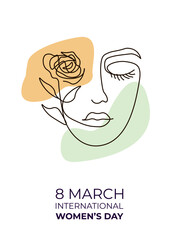 8 march internetional women's day.Modern abstract line minimalistic women faces art. Shapes for wall decoration, postcard, brochure cover design. Woman faces. One line art. Vector illustrations design
