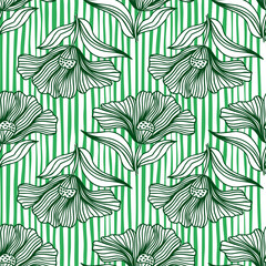 Beautiful flower line seamless pattern ornament. Floral vintage outline endless background. Retro style.