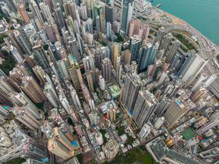 Fototapeta na wymiar Top view of Hong Kong city in Sheung Wan