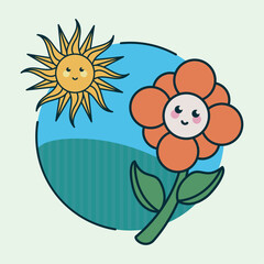 flower and sun retro style