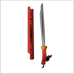 Mandau, Iconic Traditional Weapon of The Dayak people of Borneo, Kalimantan, Indonesia. Vector Illustration For Icon, Symbol, Logo etc