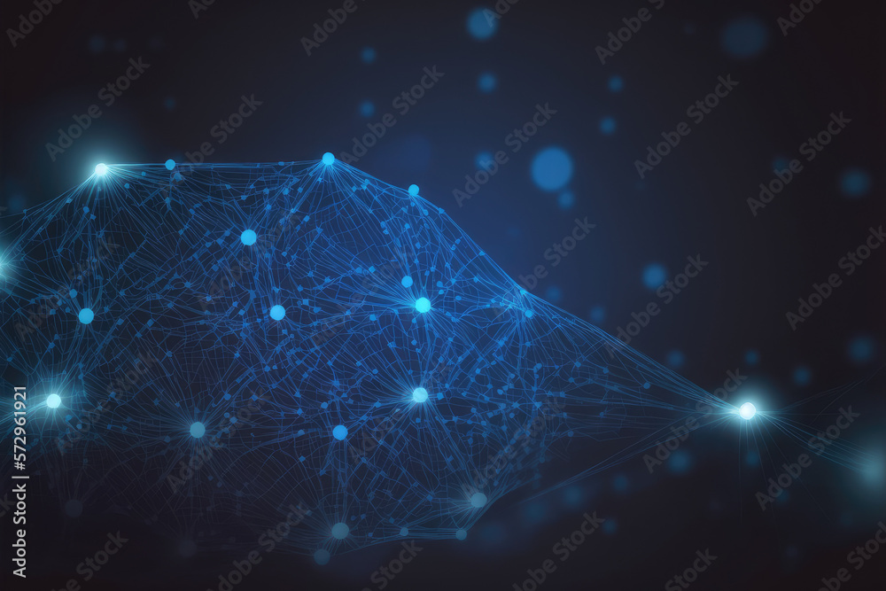 Poster blue technology abstract background of connection network. peculiar ai generative image.