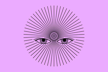 Esoteric symbol. All-seeing eyes of the goddess. Vector linear illustration. Tattoo design.