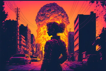 Nuclear explosion on the horizon created with generative AI technology