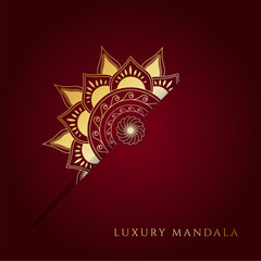 Luxury mandala background with golden arabesque pattern. ornament elegant invitation wedding card , invite , backdrop cover banner illustration maroon color vector design.