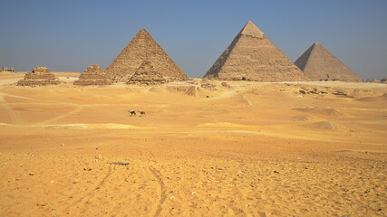 Fototapeta na wymiar Panoramic view of pyramids in Giza, Egypt, Africa 