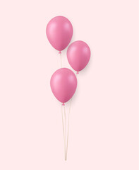 3d Realistic pink Happy Birthday Balloons Flying for Party and Celebrations