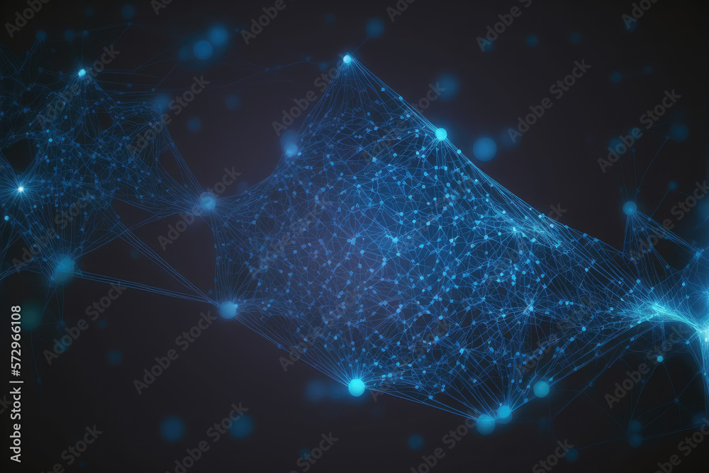 Poster blue technology abstract background of connection network. peculiar ai generative image.