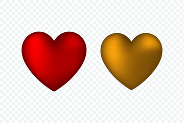 red and gold heart shaped isolated on transparent background