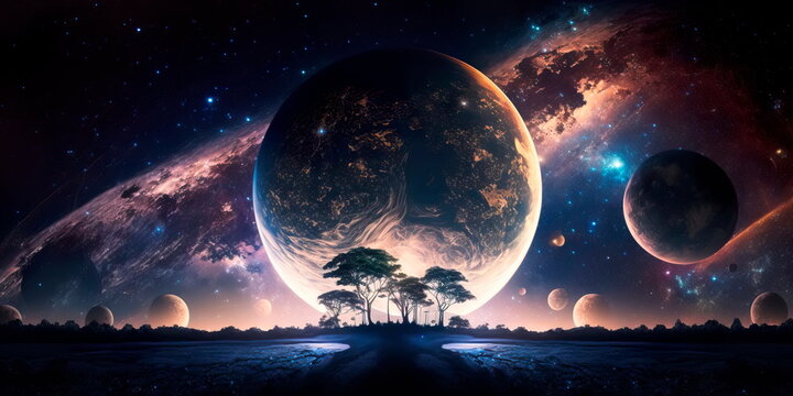 The night sky twinkles with stars and planets, reminding us of the infinite expanse of outer space beyond planet Earth Generative AI