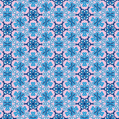 beautyful abstract art graphic blue flower on pink background illustration fabric ethnic pattern background, decoration modern fashion style, textile