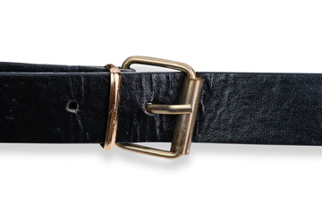 Leather black belt. Macro shots