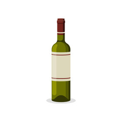 Bottle of red wine. Dessert, table or sweet wine. Alcoholic drinks. Vector illustration flat design. Isolated on white background.