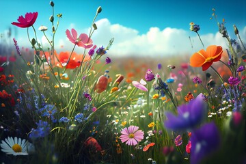 Obraz na płótnie Canvas Colorful Flower Meadow In Spring. Generative AI