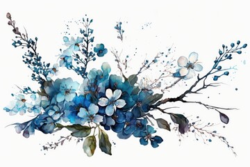 blossom watercolor made of flowers blue . Generative Ai