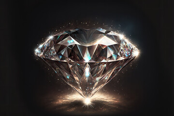 Shiny dazzling diamond on black background. Generative AI illustration. - obrazy, fototapety, plakaty