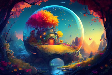 Obraz premium Magic Imaginary World Full With Color And Happiness. Generative AI