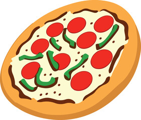 Delicious Pizza with Tomato and Mozzarella. Vector Illustration.