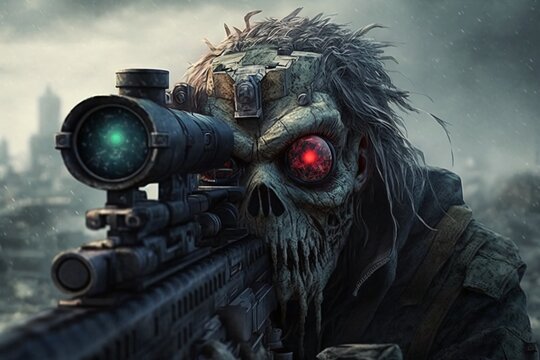 aiming zombie with a sniper, generative ai