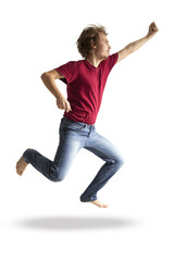teenager boy jumping dance movement on on transporent background. Mock up.