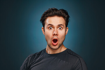 Young man emotional wow portrait