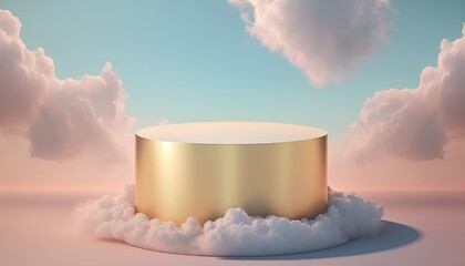 golden podium product display stage or scene background platform promotion above sky with clouds around