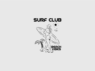 surf club line art image for t-shirt screen printing