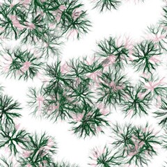 Naklejka na ściany i meble Dandelions.Handmade watercolor floral motive on white background. Green and pink colors. Seamless pattern