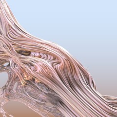 Obraz na płótnie Canvas Abstract 3d object with multilayer structure, wavy pattern. Pink and beige colors. 3d illustration, 3d rendering