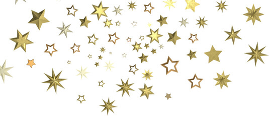 Banner with golden decoration. Festive border with falling glitter dust and stars.