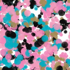 Multicolored circles onthe white background. Pink, blue, beige and black colors with reflection efect. Seamless pattern
