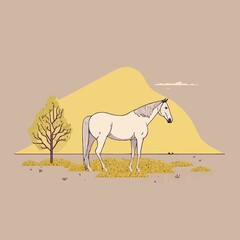beautiful adult horse standing free in a field created with Generative AI technology