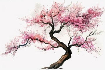 Fototapeta na wymiar Watercolor Sakura on branches tree. Generative Ai