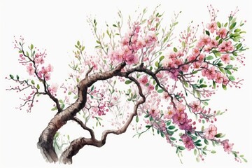 Watercolor Sakura on branches tree. Generative Ai