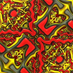 Abstract multicolored figured background. Red, grey and yellow colors. 3d object, 3d illustration. Seamless pattern