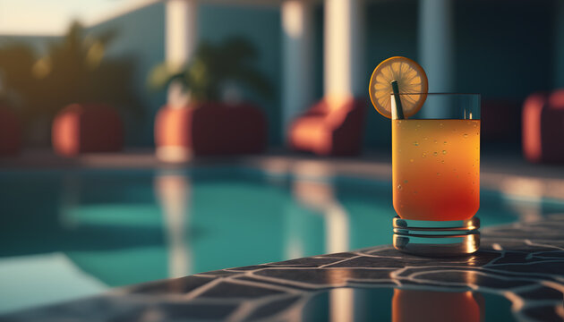 Hotel Pool Bar Cocktails Concept Illustration - Generative AI