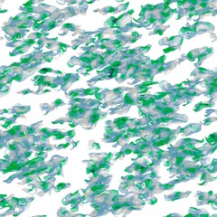Multicolored random flying brush strokes. Veil or fish net imitation. Blue, green and light grey colors on the white background. Seamless pattern