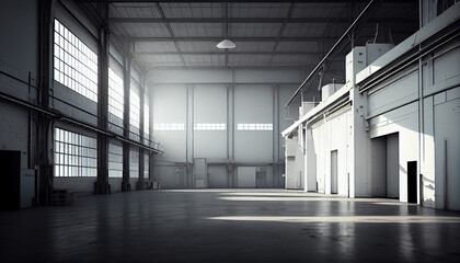 Interior of empty warehouse. Rental of industrial and warehouse buildings, logistics center.
