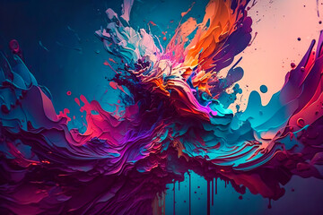 Abstract multi color paint explosion. Colorful illustration background banner with copy space for text, web, and design. Generative AI.