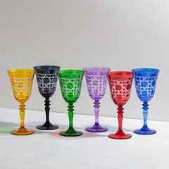 Concept with colored glass goblets